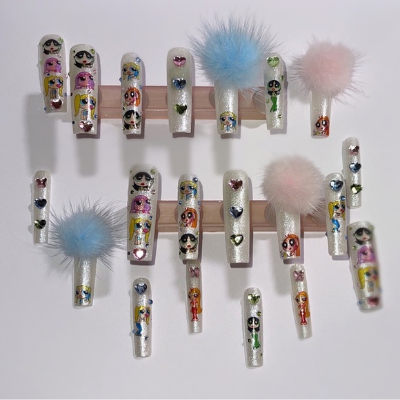 Handmade Power Puff Girls Press On Nails - Picture 1 of 7